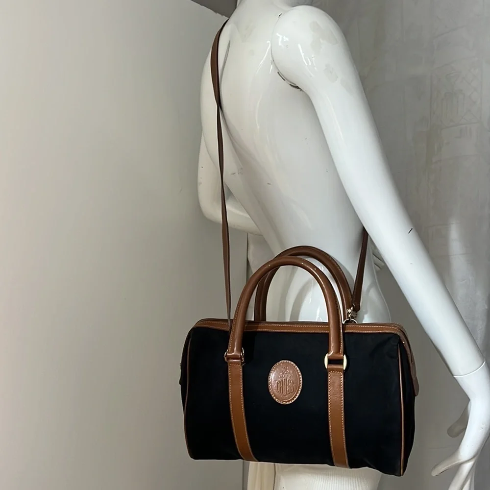 Mark Cross Boston Bag Double Handle Canvas and Leather Crossbody Zip Top
